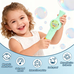 Fog Bubble Machine includes bubble gloves for gentle, touchable play.