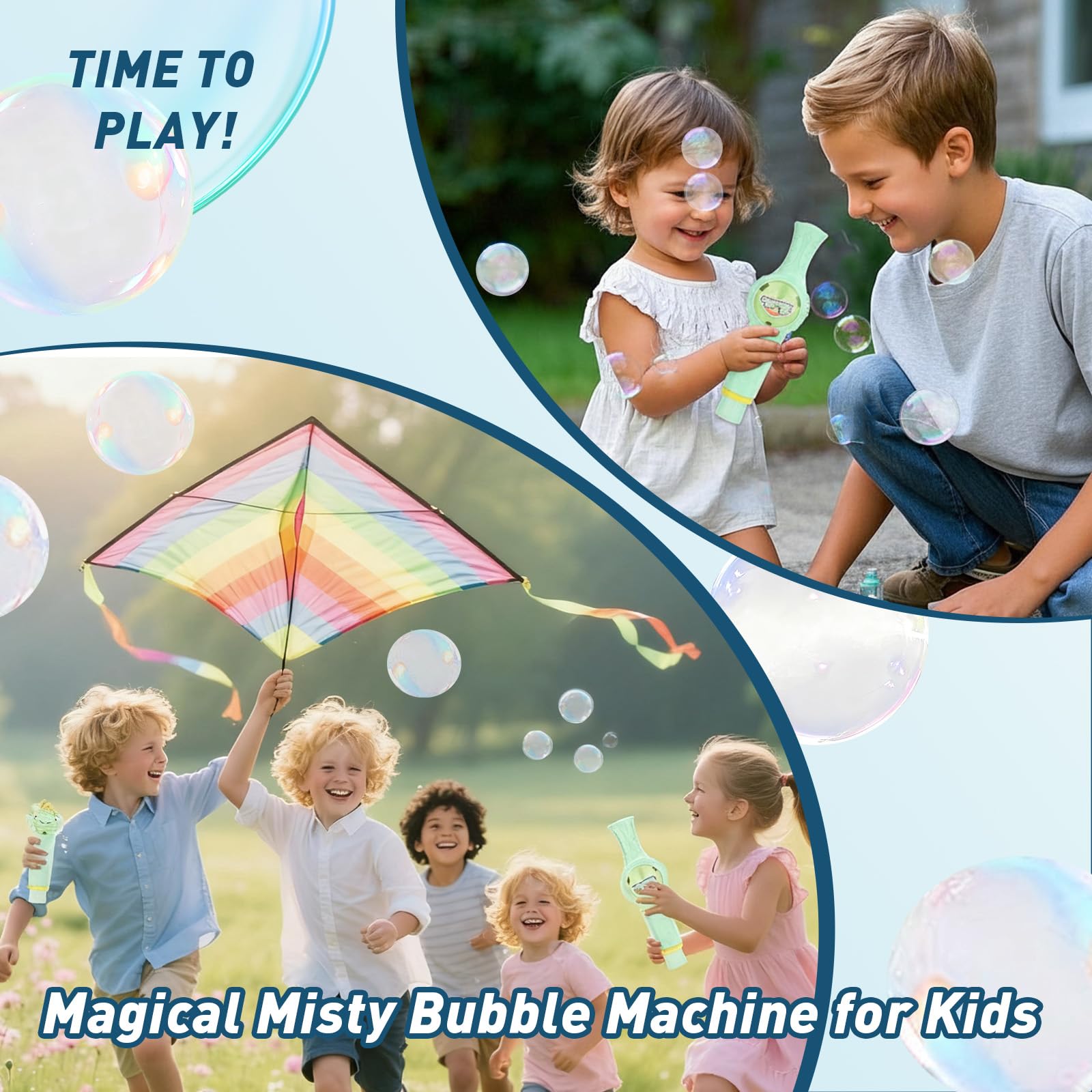 Fog Bubble Machine provides a spill-proof tray for clean bubble play.
