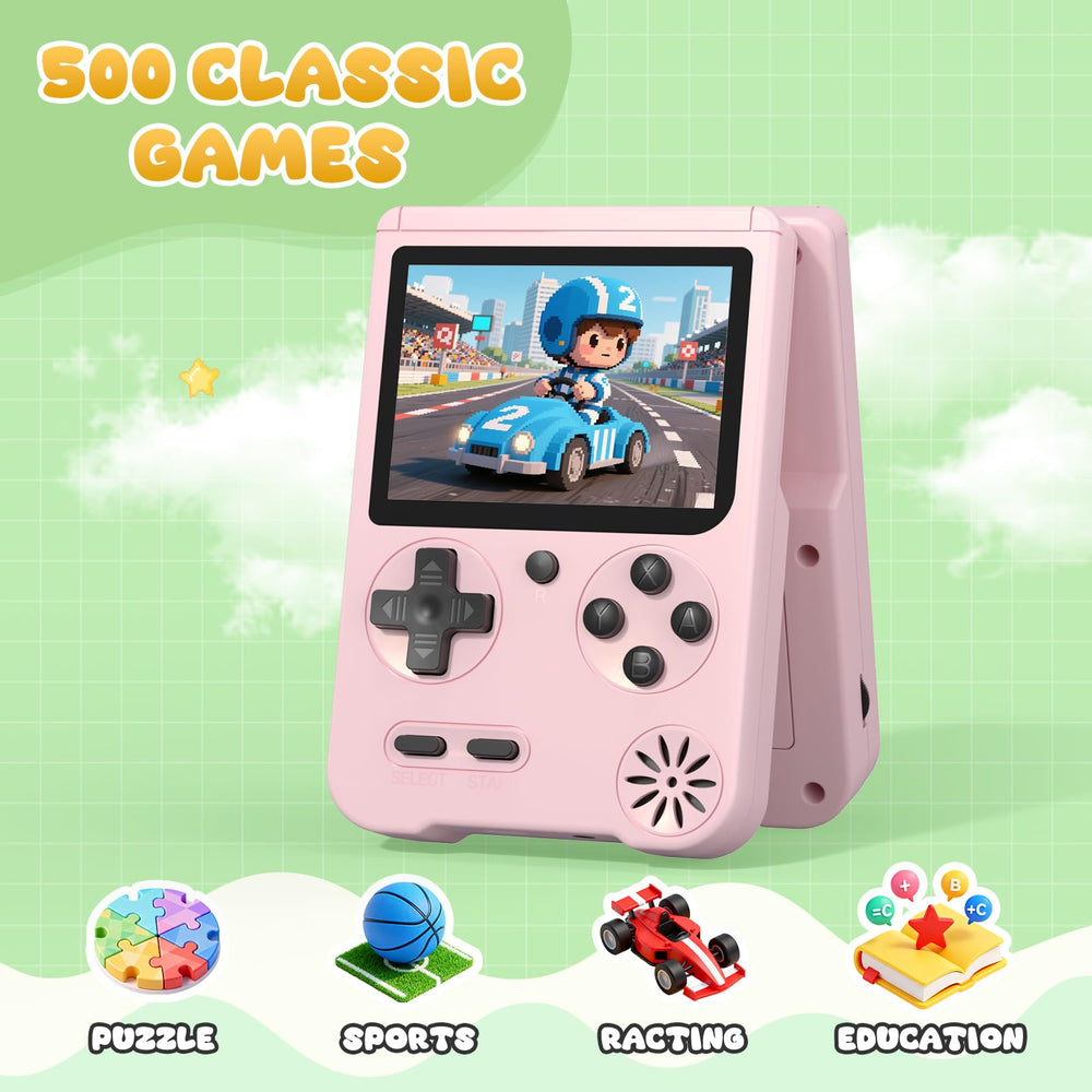Fogud handheld game console side with buttons for ergonomic kid-friendly play.