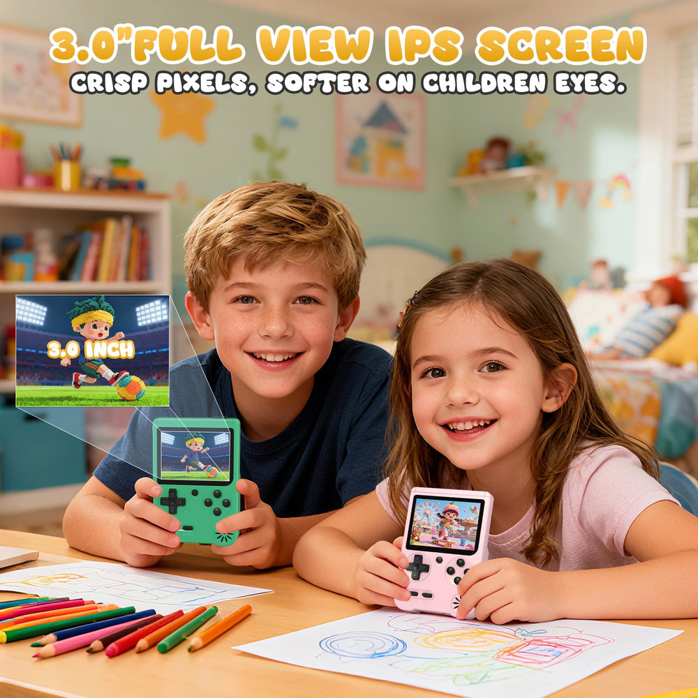 Fogud handheld game console TV connection enables big-screen family gaming.