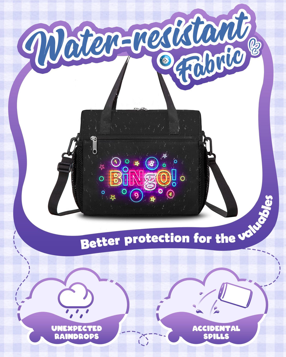 FOKDUVB Bingo Bag adjustable strap offers handheld to crossbody carrying versatility.