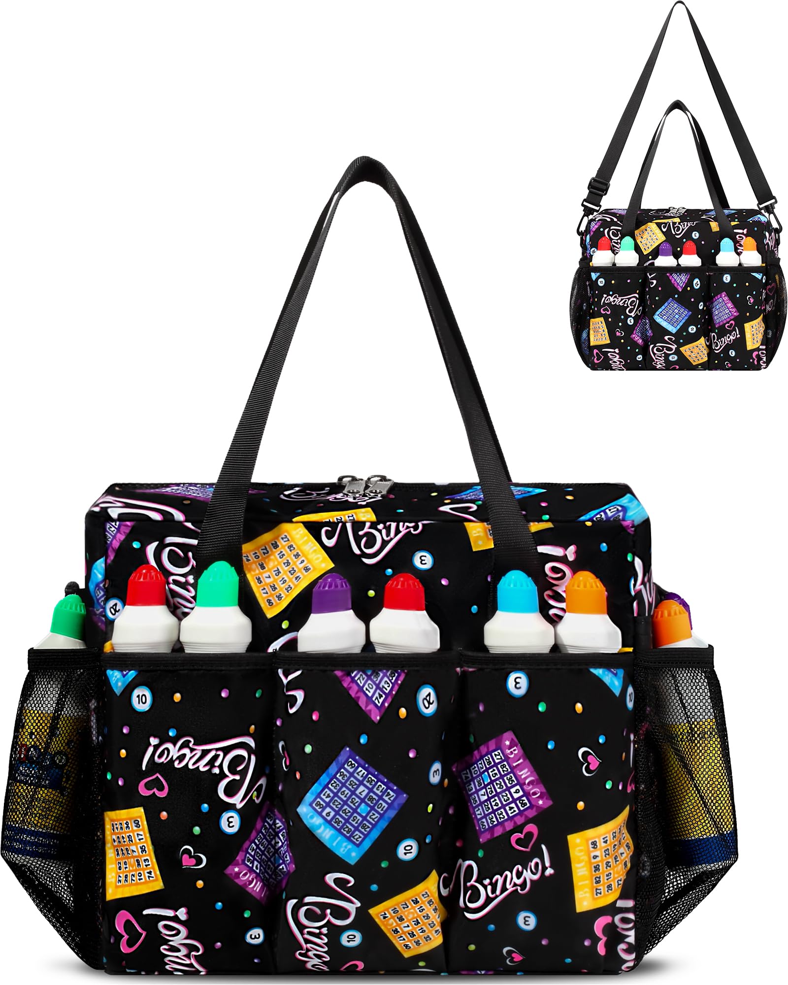 FOKDUVB bingo bag exterior pockets keeping daubers organized during play