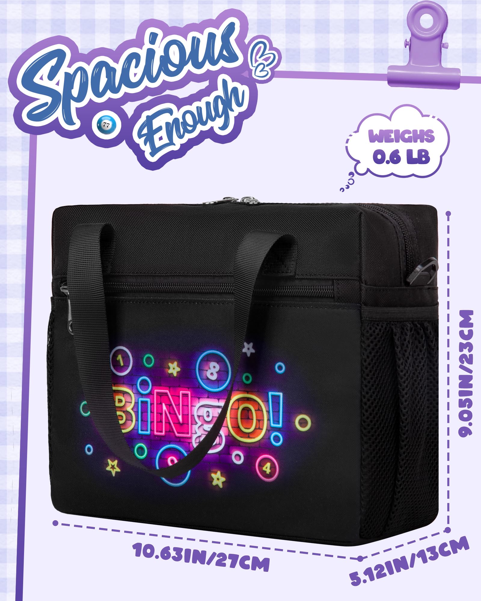 FOKDUVB Bingo Bag water-resistant fabric protects contents from spills during travel.
