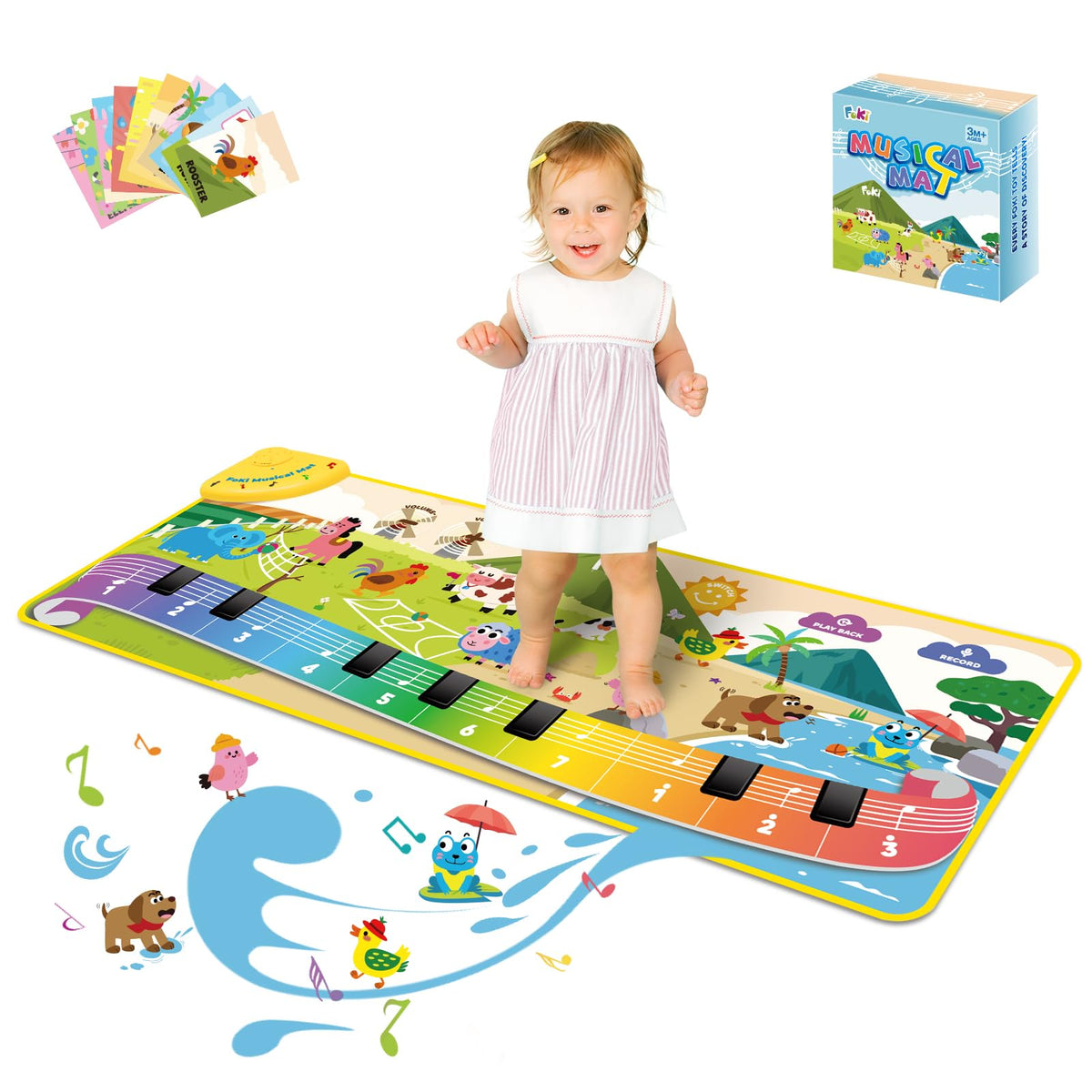 FOKI floor piano mat with bright colors and engaging sounds for toddlers.