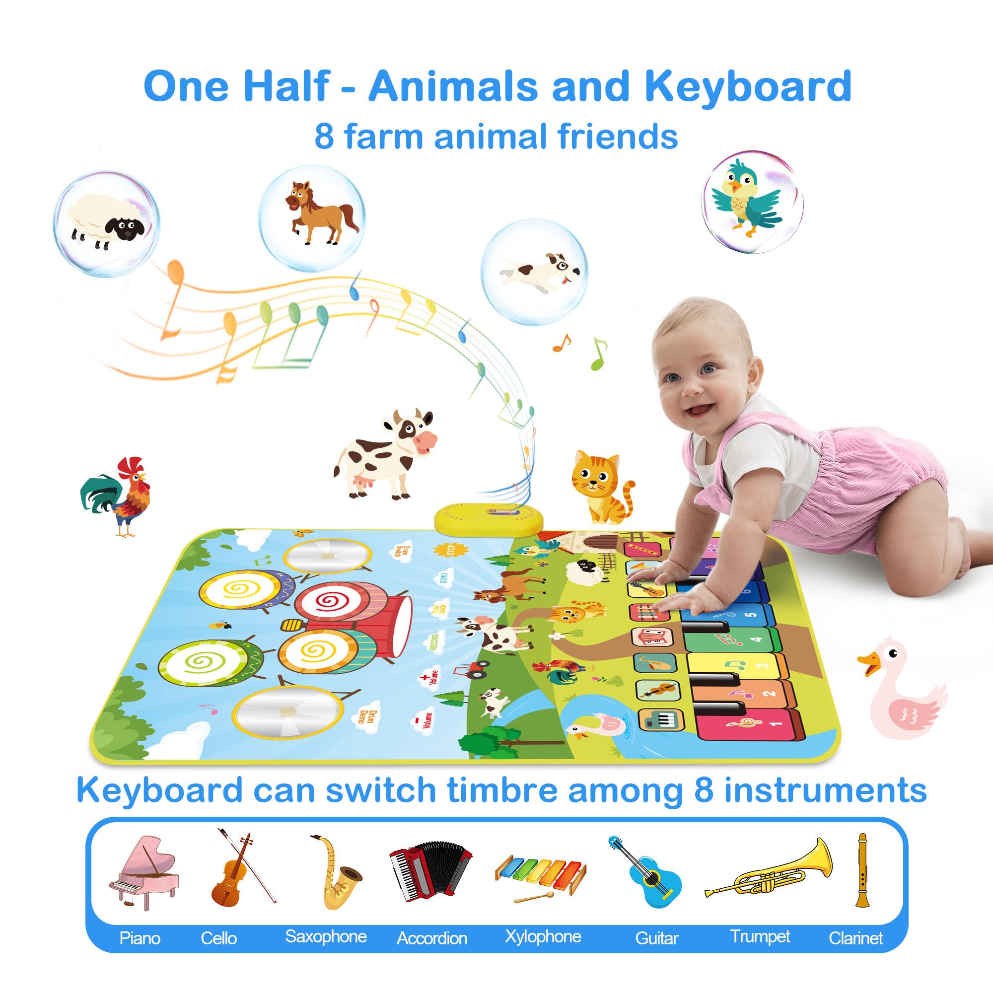 Foki Piano Mats drums-section-closeup highlights interactive drum sounds during play.