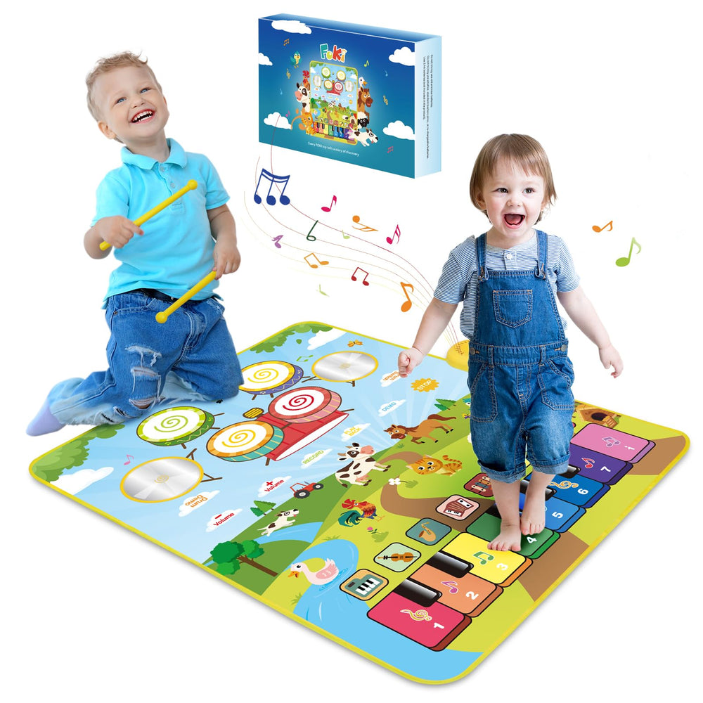 Foki Piano Mats farm-theme full view supports shared toddler play.