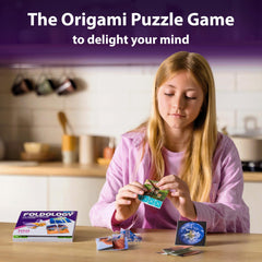 Foldology puzzles close-up of colorful origami designs boosting visual interest and concentration.