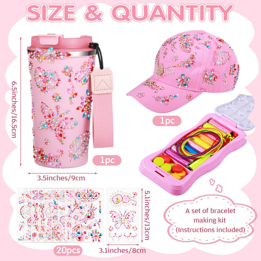 FoldTier pink baseball cap embellished with gems for a unique, handcrafted look.