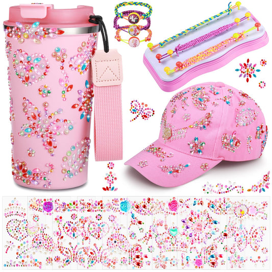 FoldTier pink water bottle decorated with butterfly gems for a personalized, creative touch.