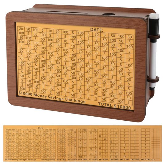 FOLENCER upgraded wooden money saving box front view for home budgeting and goals