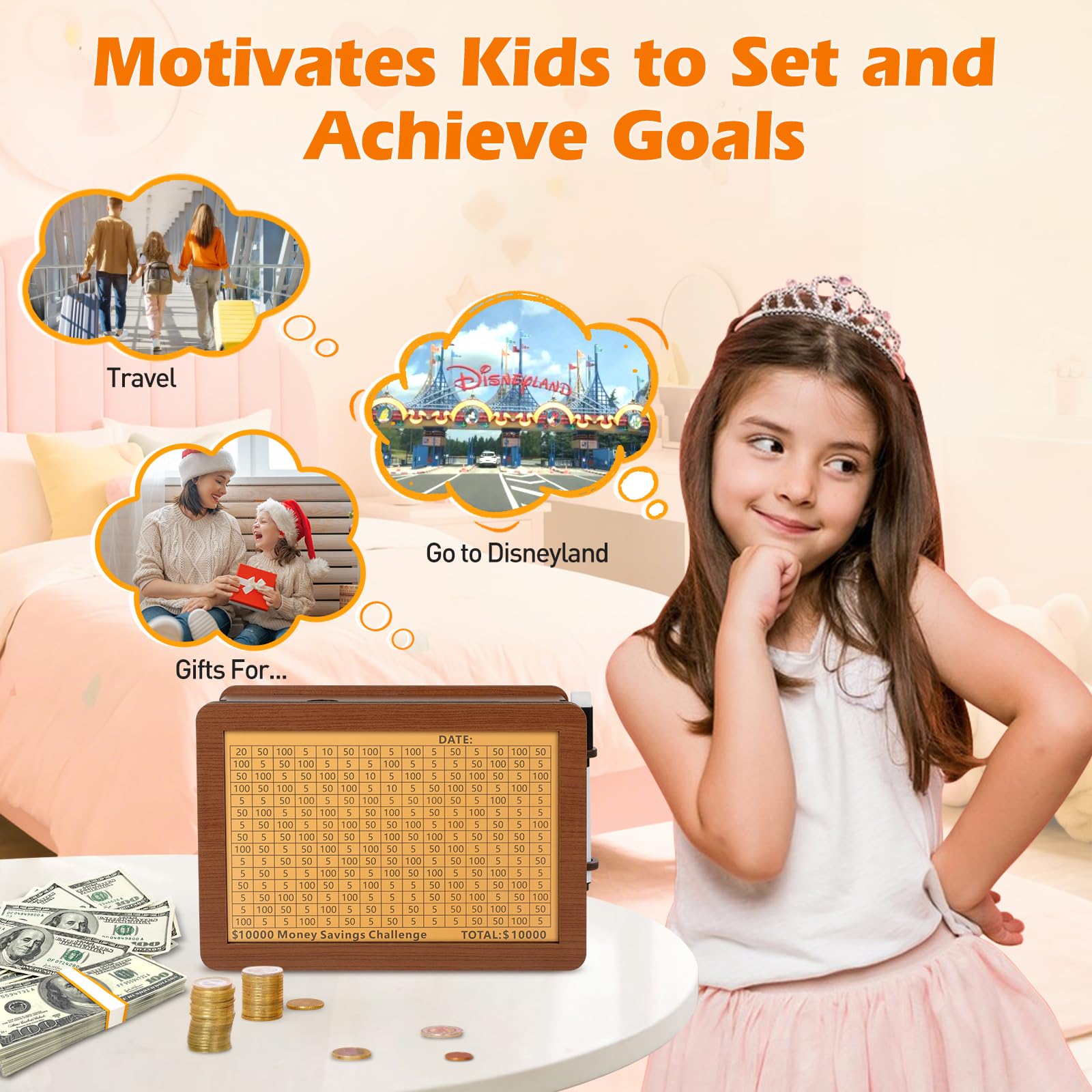 FOLENCER wooden cash box used by kids to learn saving habits