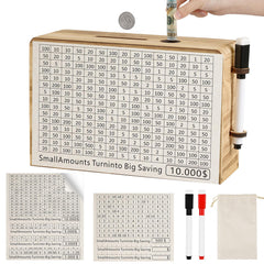 Folencer wooden money saving box front view shows visible progress for kids and adults