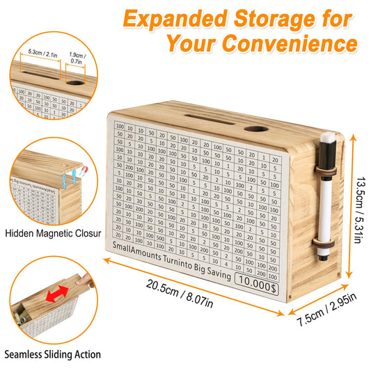 Folencer wooden money saving box progress tracker encourages steady deposits toward goals
