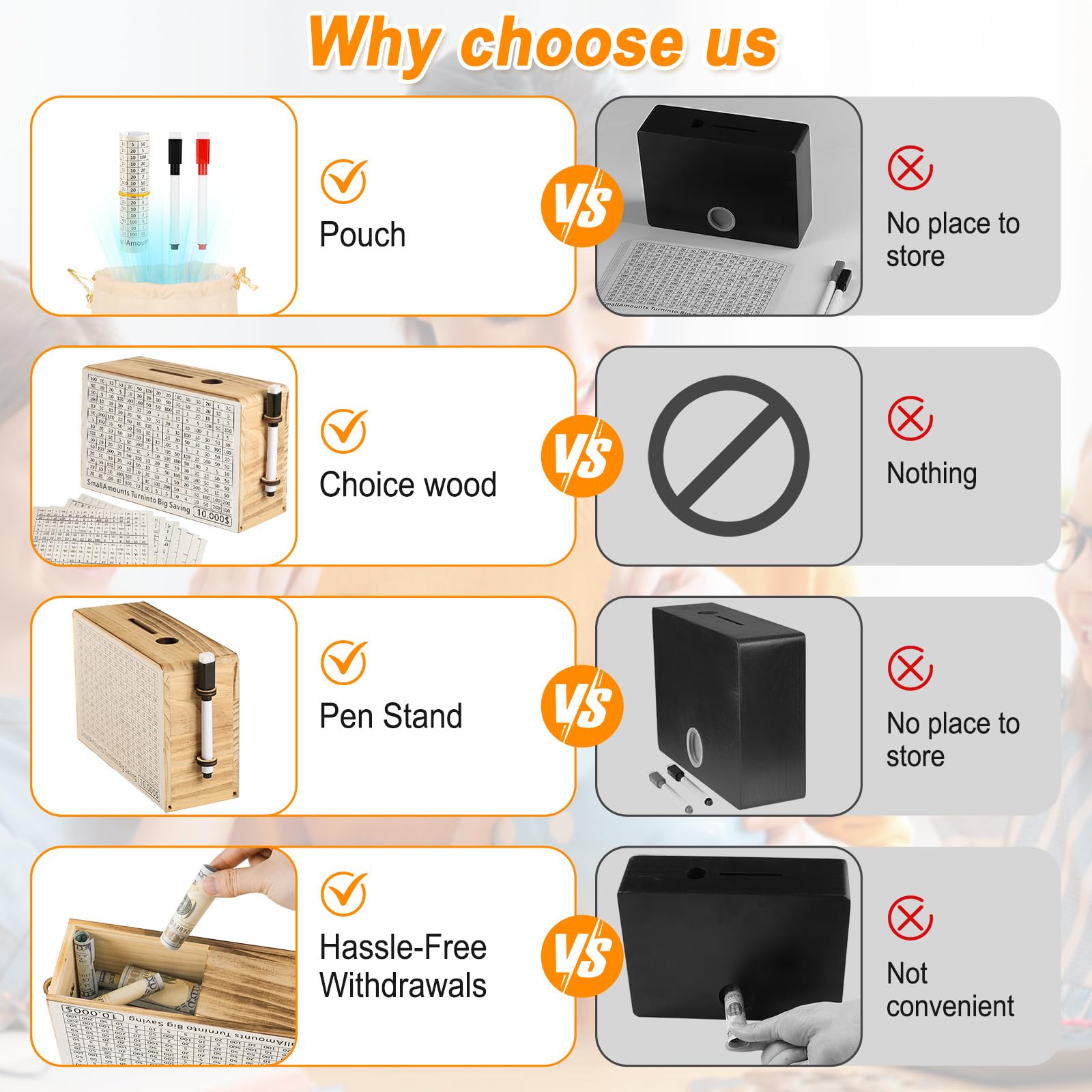 Folencer wooden money saving box storage pouch adds extra organization
