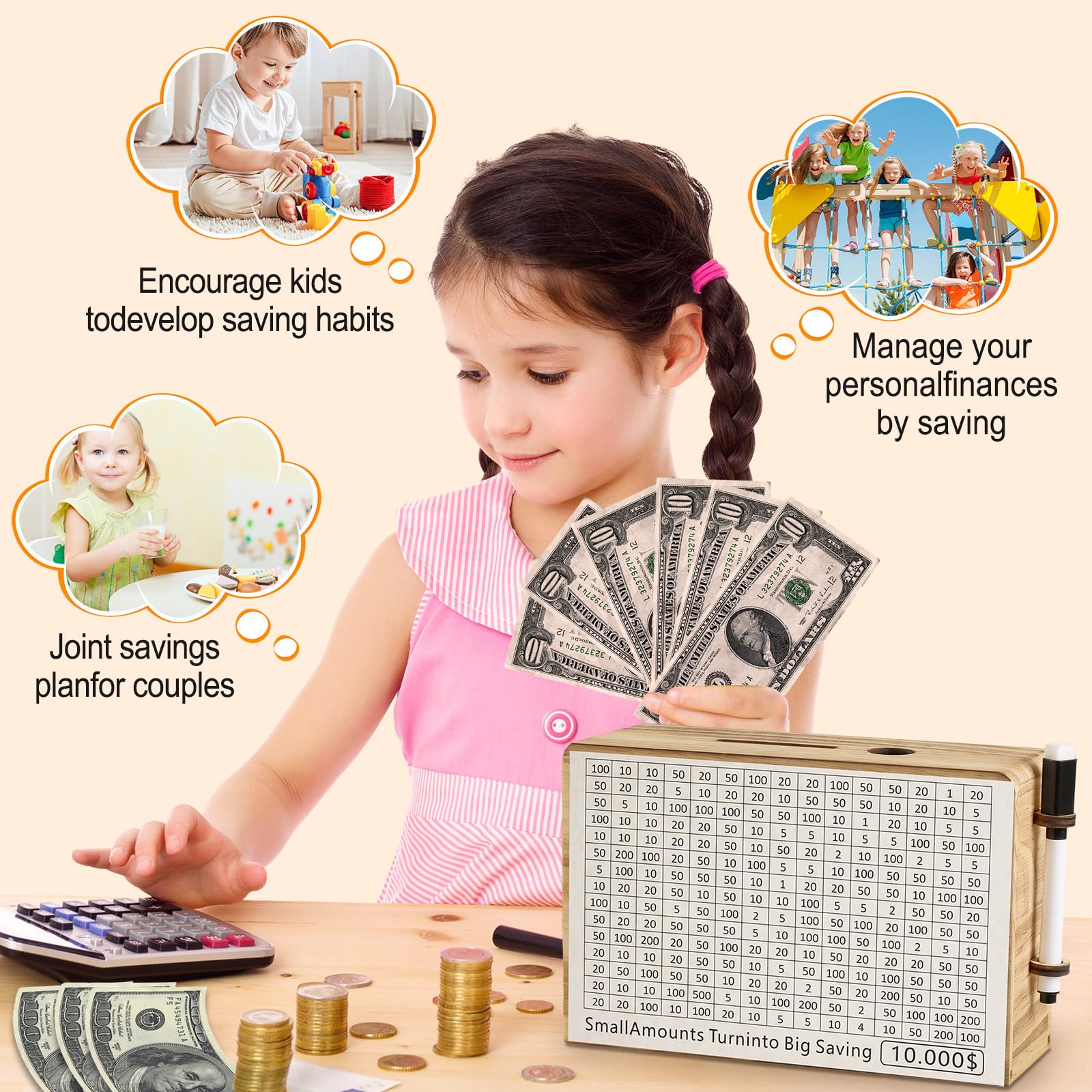 Folencer wooden money saving box sturdy wood design blends with home decor