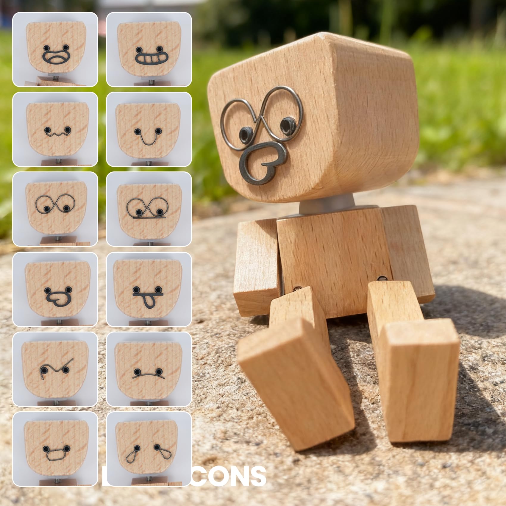 Foleto wooden figure with 12 magnetic expressions for mood matching