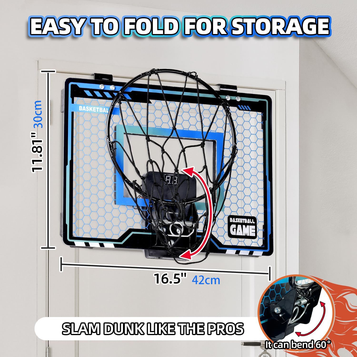 Folimix mini basketball hoop over the door design saves space in bedroom or dorm.