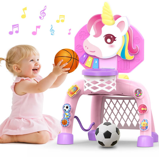 Folimix unicorn hoop and soccer goal front view for active toddler play.
