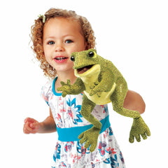 Folkmanis Funny Frog Puppet mouth-action demonstrates expressive play for kids