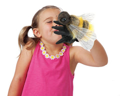 Compact Folkmanis honey bee hand puppet, easy handling for kids' storytelling.