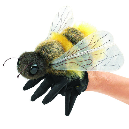 Folkmanis Honey Bee hand puppet in yellow and black, ideal for storytelling.