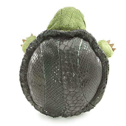 Folkmanis Little Turtle hand puppet in use for storytelling and theater.