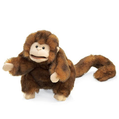 Folkmanis Monkey Hand Puppet front view showing plush texture and size for storytelling