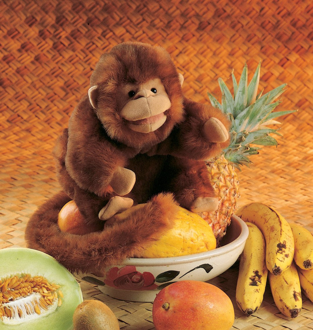 Folkmanis Monkey Hand Puppet on stage for lively theater use