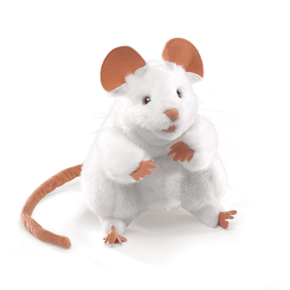 Folkmanis Mouse Hand Puppet White close-up showing mouth movement for storytelling