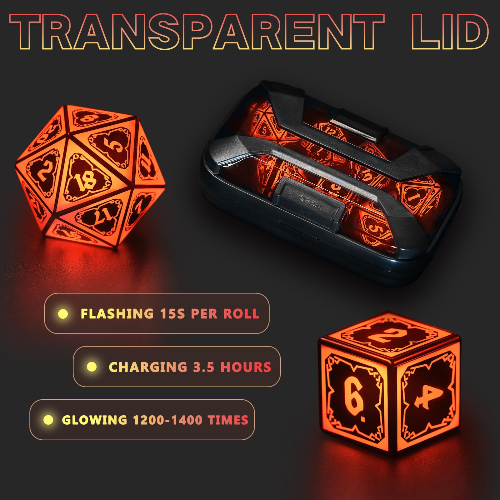 FONVGOGO Astral Shard Orange dice ready for tabletop adventures