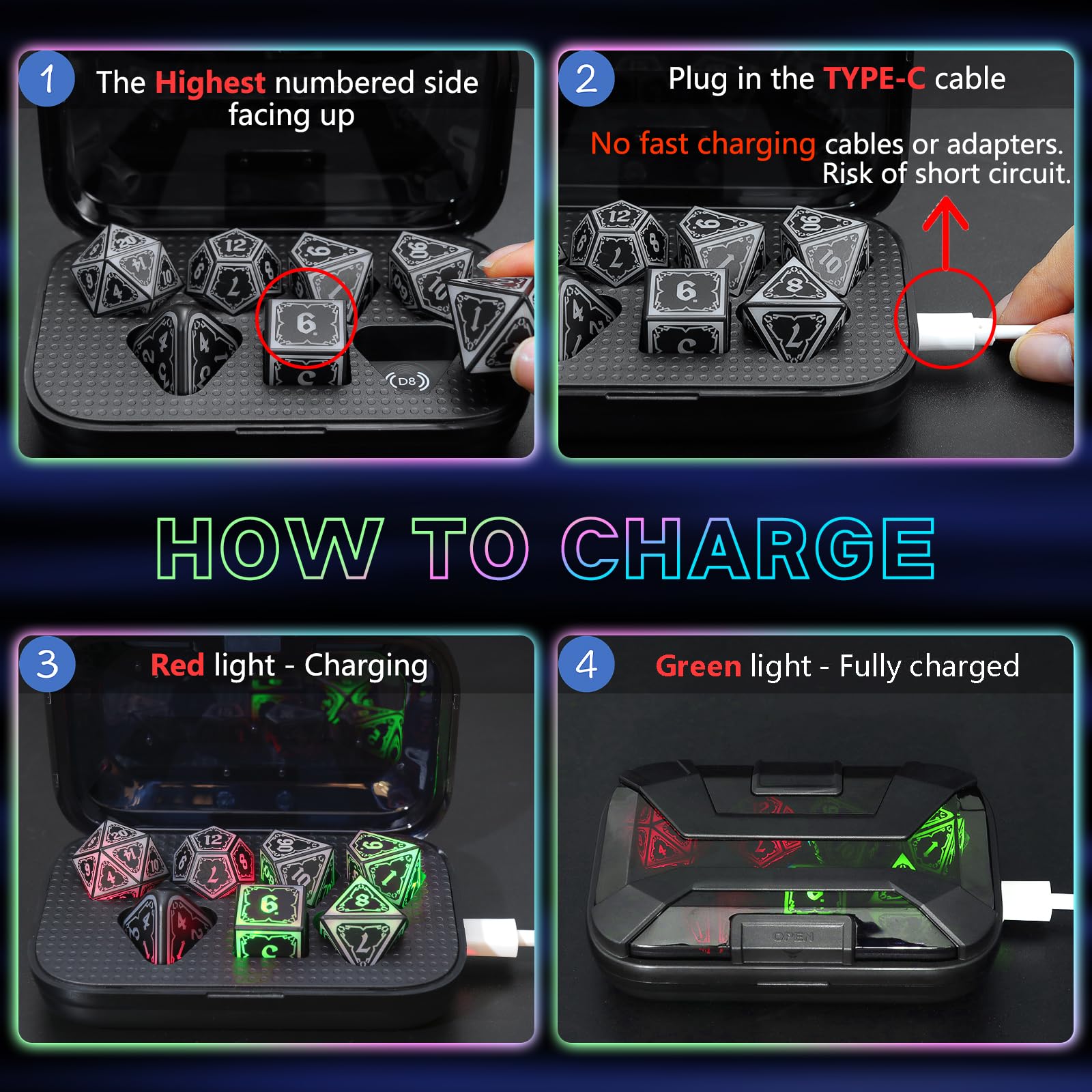 FONVGOGO LED dice glow vividly, helping visibility during tabletop sessions.