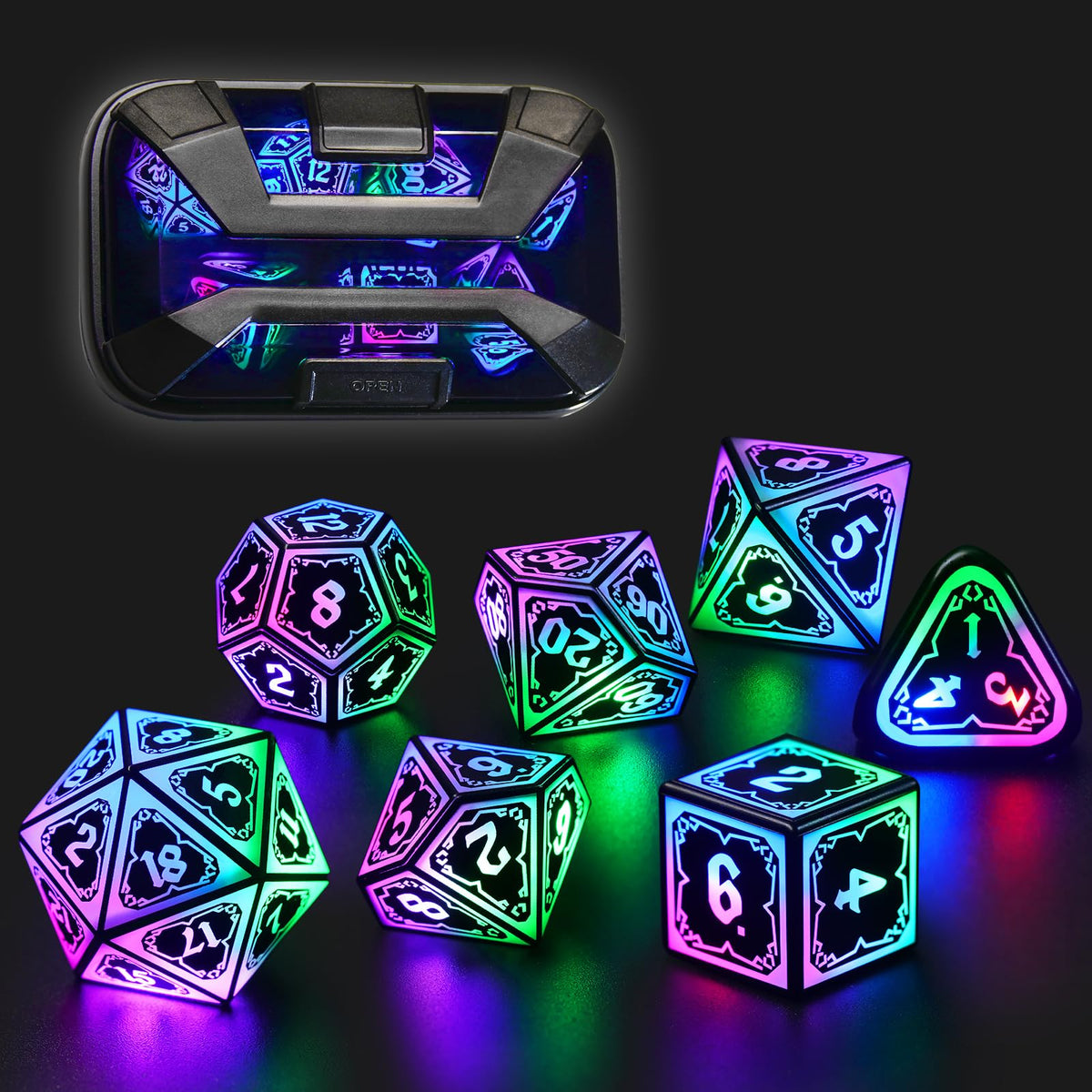 FONVGOGO light-up D&D dice in astral shard colors for immersive night gaming.