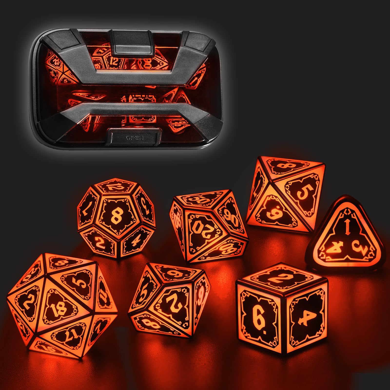 FONVGOGO light up DND dice in Astral Shard Orange glow for immersive gameplay