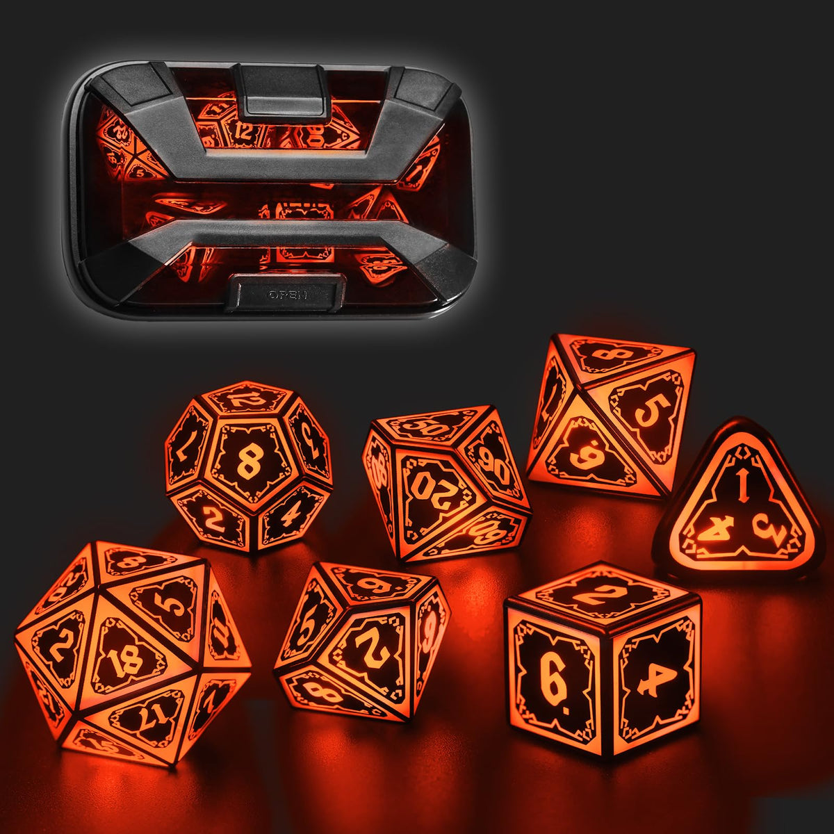 FONVGOGO light up DND dice in Astral Shard Orange glow for immersive gameplay