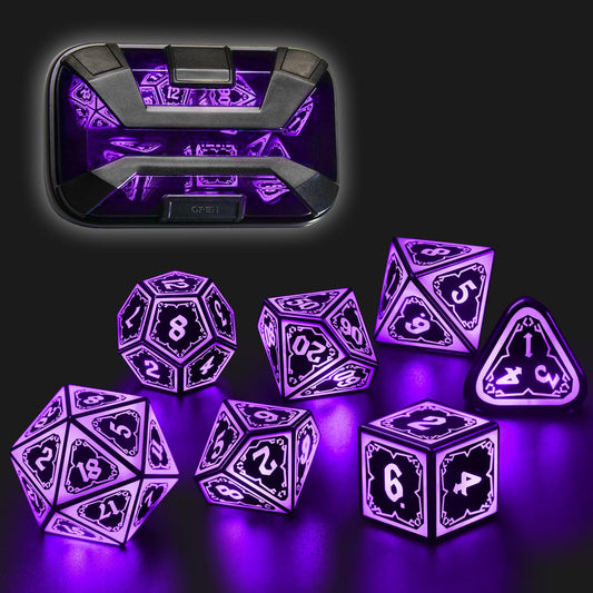 FONVGOGO Astral Shard Purple light-up DND dice for immersive tabletop sessions.