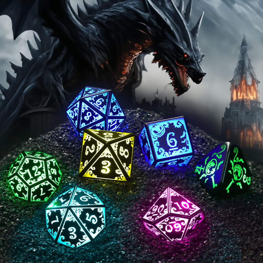 FONVGOGO pumpkin RGB DND dice display for festive RPG sessions.