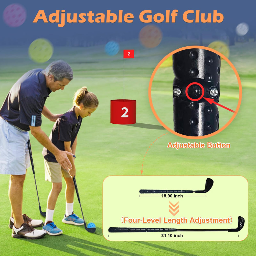 FOOING 9-hole backyard course with LED flags for quick setup anywhere.