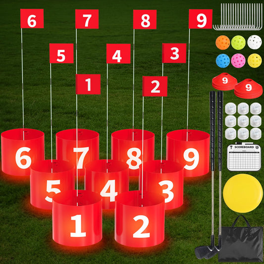 FOOING golf game LED set with 2 clubs for portable backyard practice.