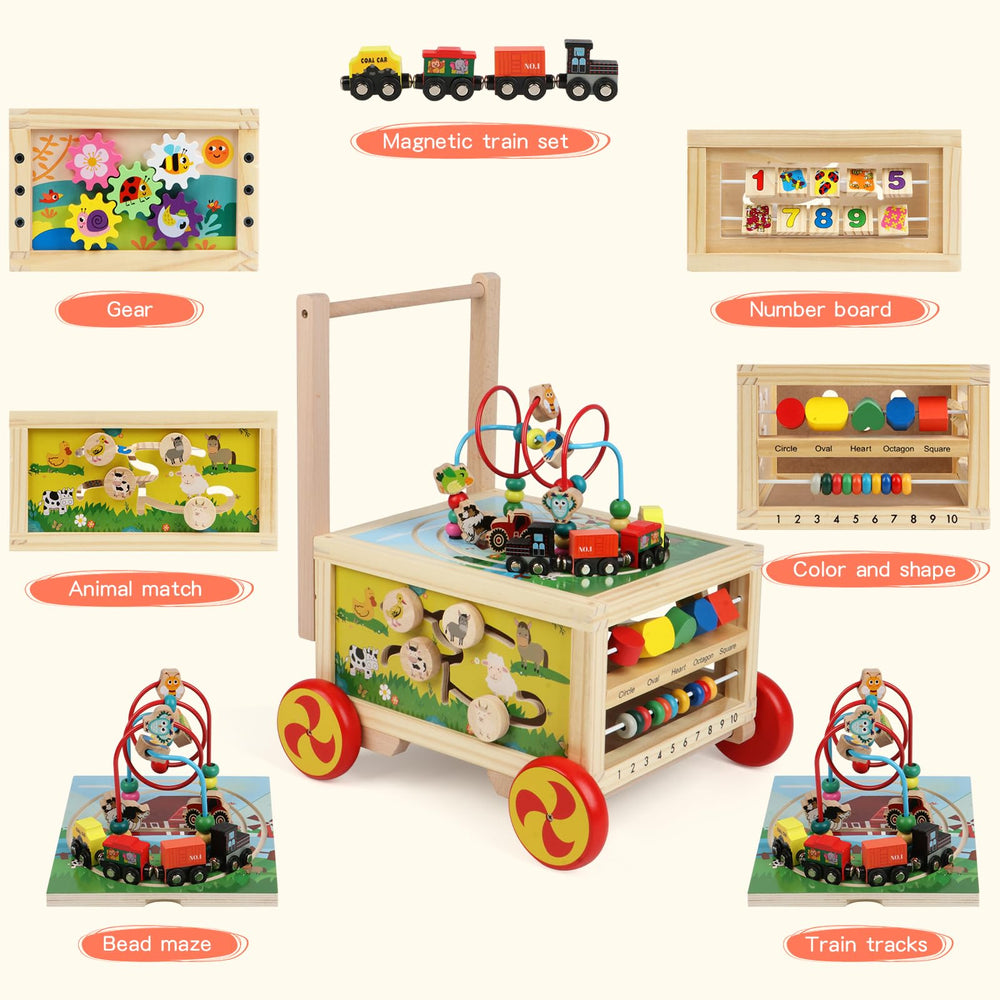 FOPNETS wooden activity cube animal matching maze supports shape recognition
