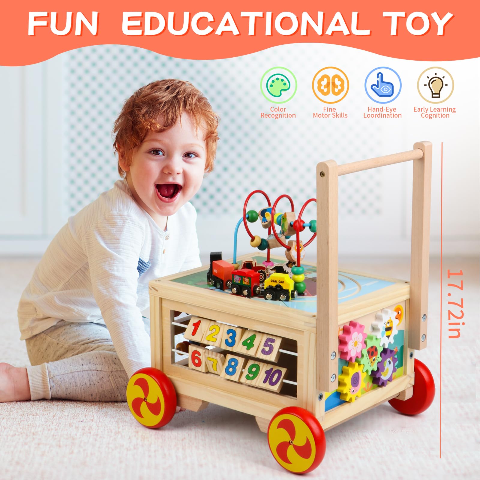 FOPNETS wooden activity cube magnetic train track introduces magnetic play
