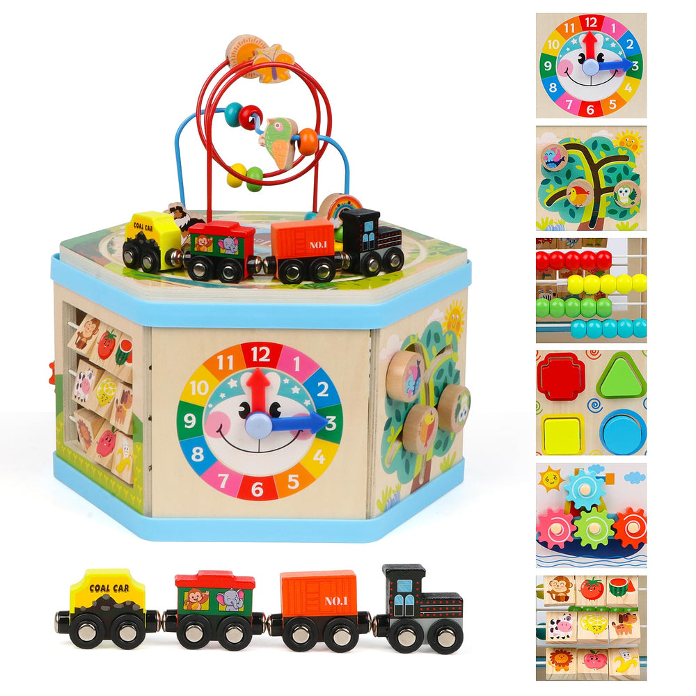 FOPNETS wooden activity cube bead maze enhances fine motor skills and focus.