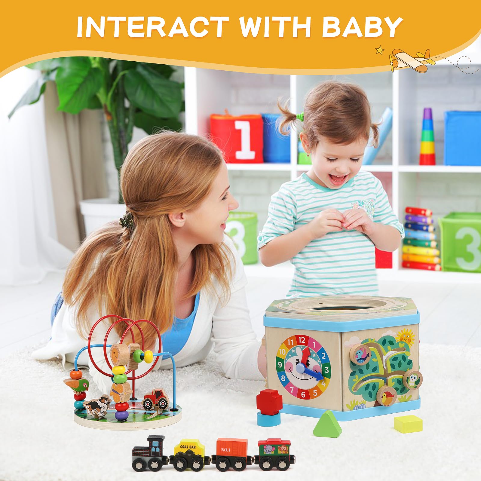 FOPNETS magnetic train on the cube encourages hand-eye coordination.