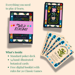 Four healing suits symbols on cards guiding detox, skin, nervines, and digestion themes