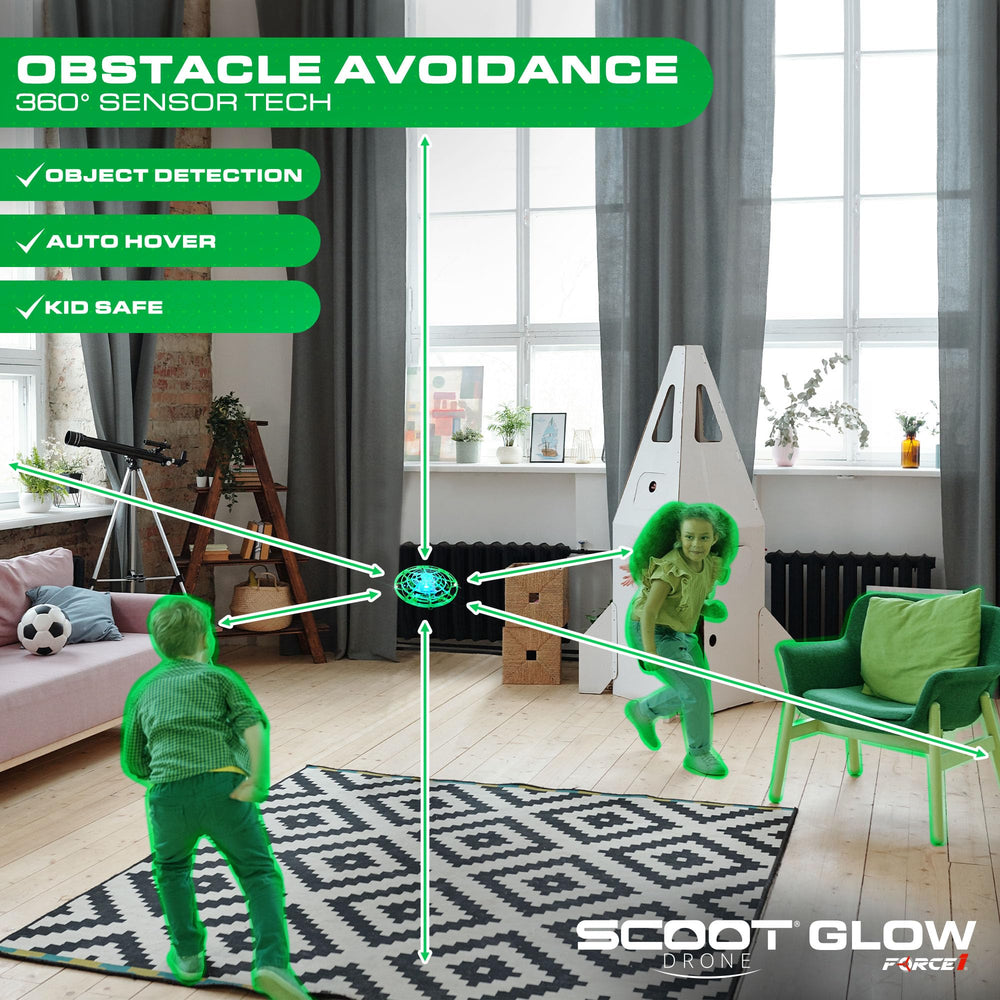Force1 Scoot Glow 360 flip demonstrated with hands during flight.