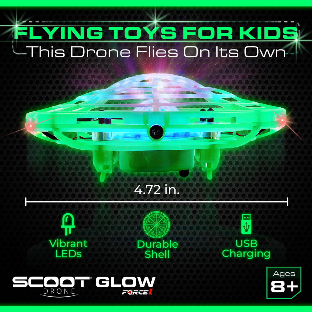 Force1 Scoot Glow durable webbed shell protects hands and drone indoors.