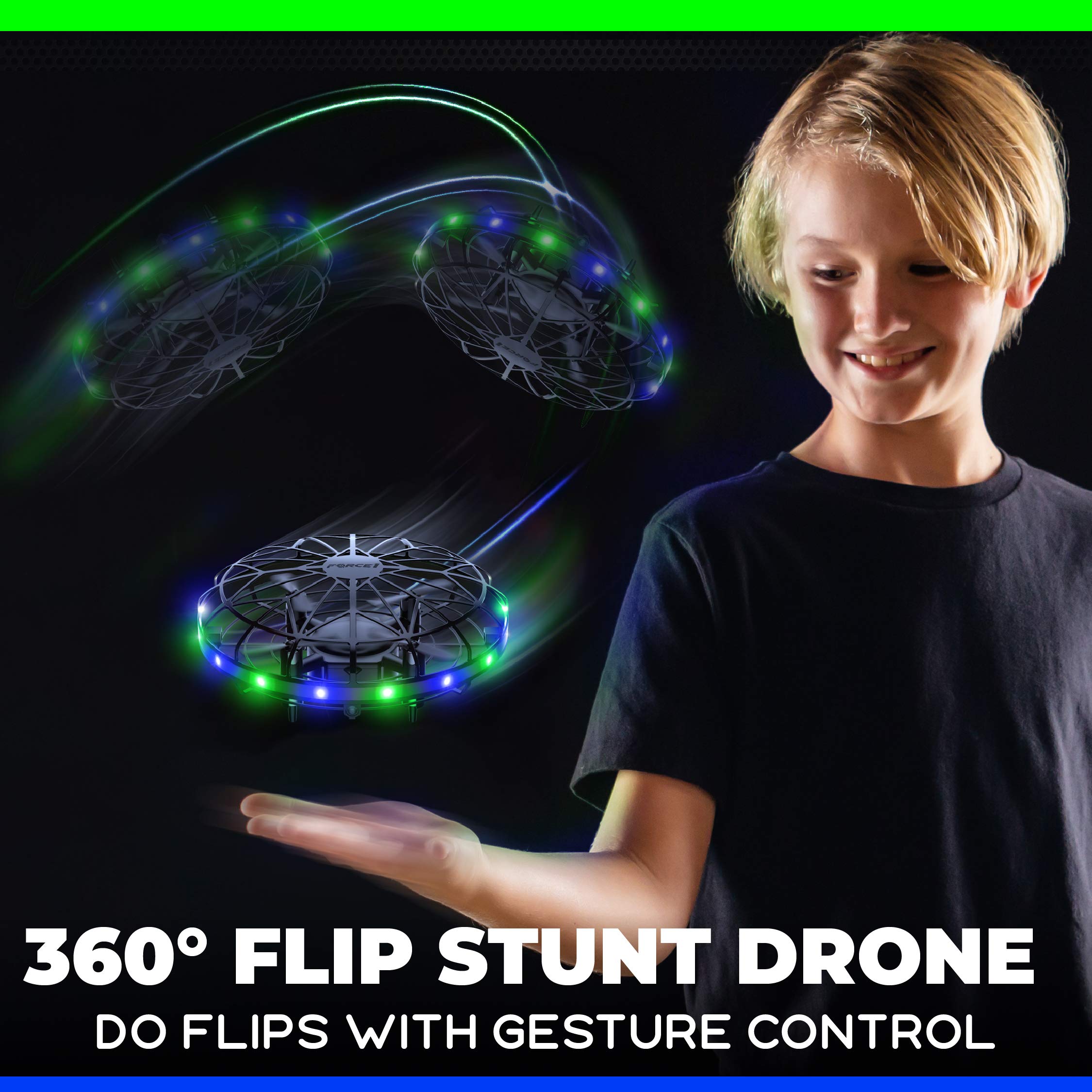 Force1 Scoot LED drone performing a 360-degree flip