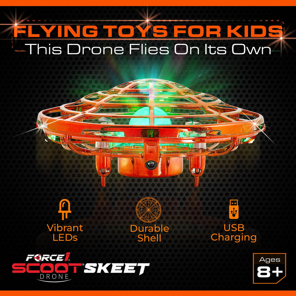 Force1 Scoot Skeet rechargeable drone with USB charger is ready for quick sessions.