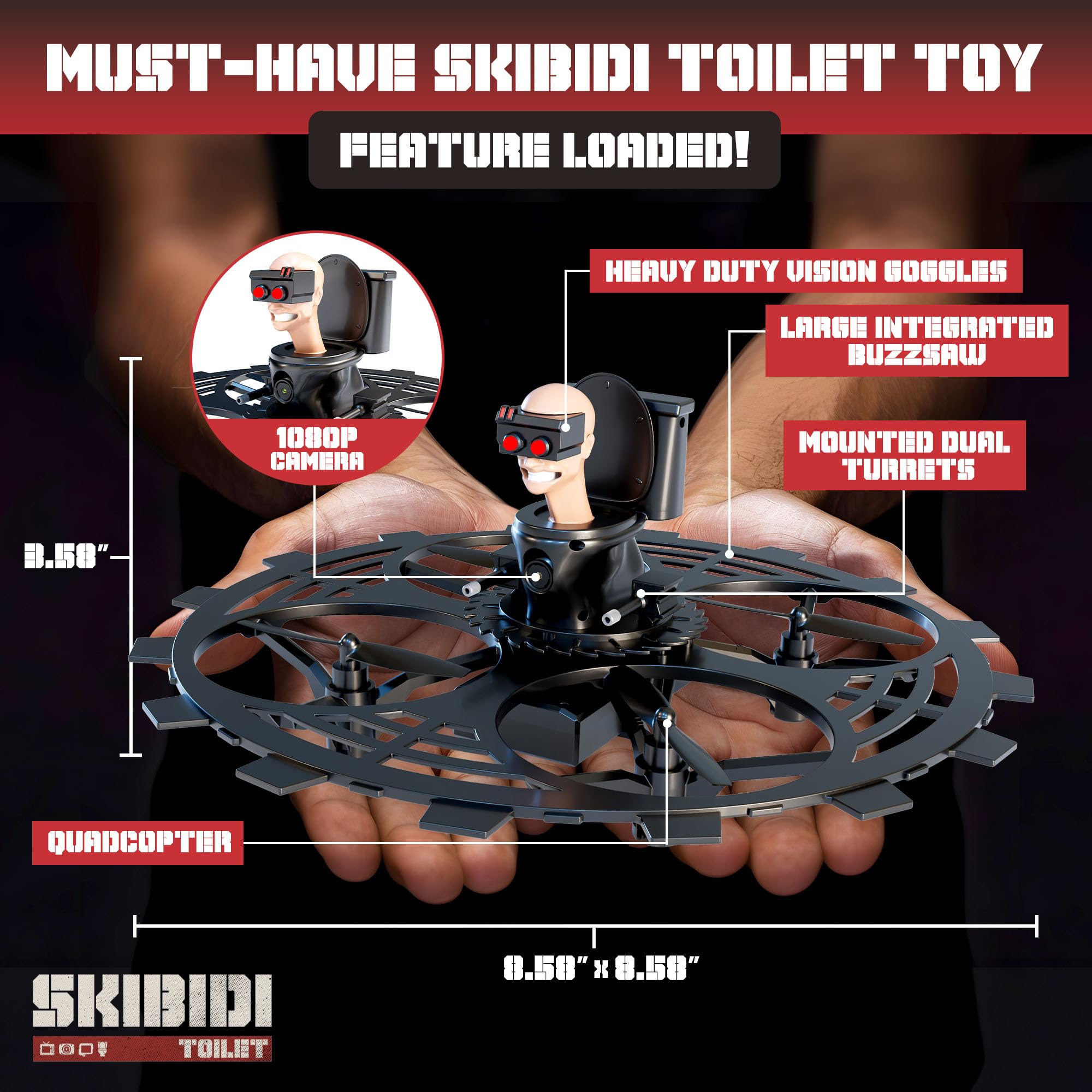 Force1 Skibidi Toilet Drone altitude hold keeps a steady hover for video.