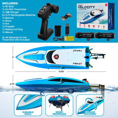 Force1 Velocity Blue RC boat durable freshwater hull designed for outdoor use