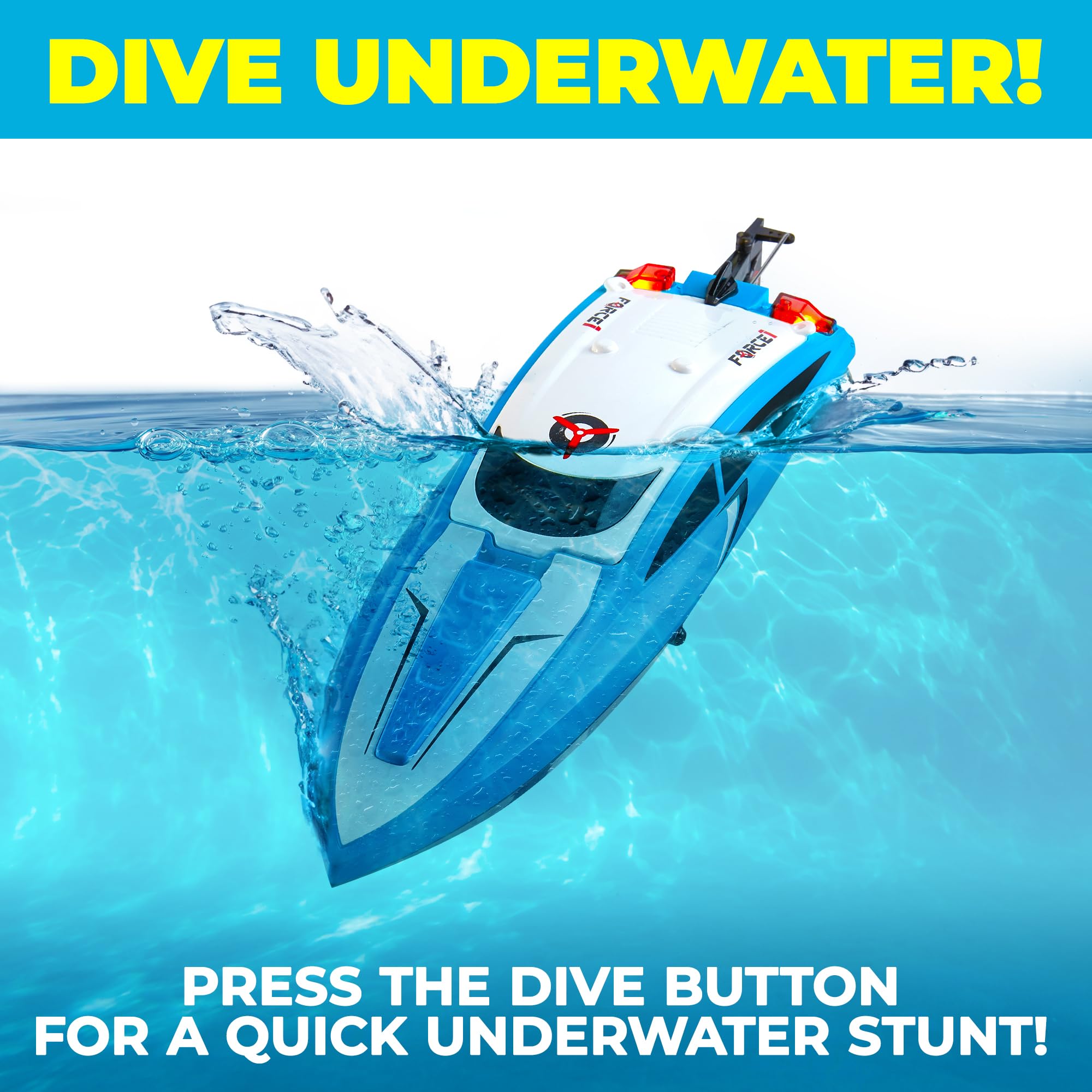 Force1 Velocity Blue RC boat underwater diving adds depth to play